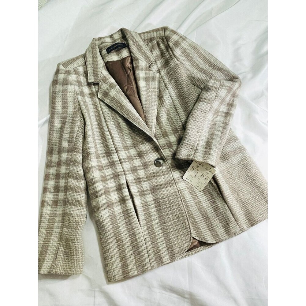 AC Sport Vintage Retro Wool Tan Brown Plaid Blazer Jacket With Tags Size 4 - Picture 4 of 12